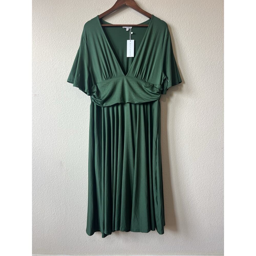 NWT Baltic born Green Midi Dress Deep V Neck Flutter Sleeve Flowy Skirt Plus 2X - Picture 7 of 15